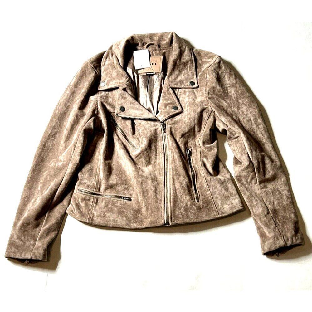 BLANKNYC Beige Suede Leather Moto Jacket Women's Size Medium
